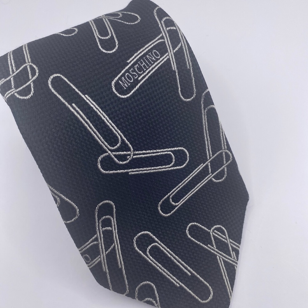 Moschino Black and White Paperclip Tie